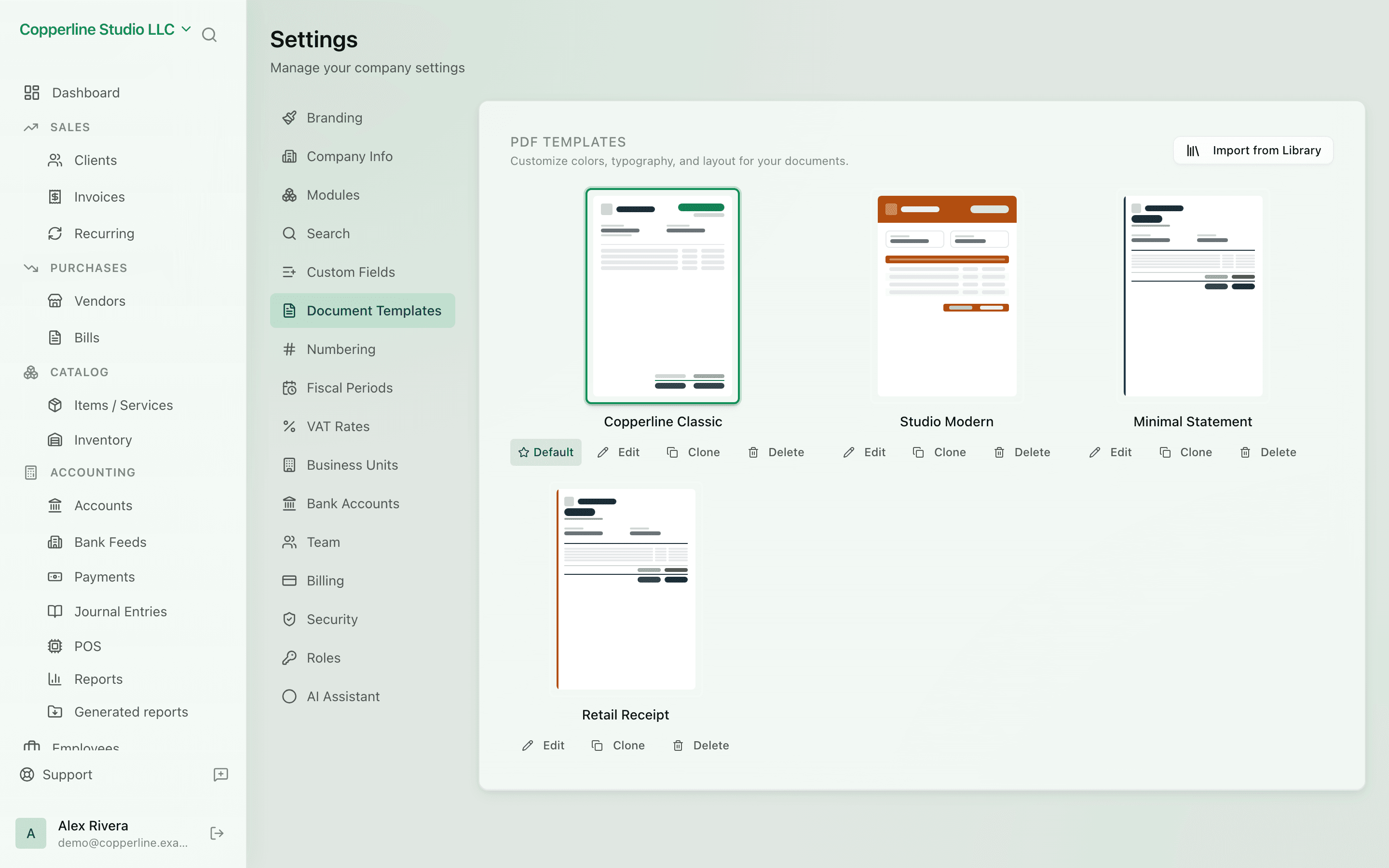 The Templates screen in Nefin